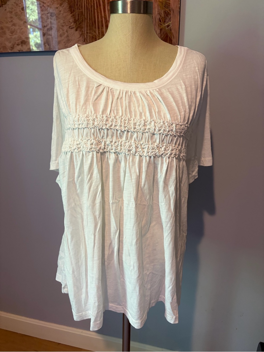 Pilcro White Smocked Empire-Waist Short-Sleeve Tunic Size XL